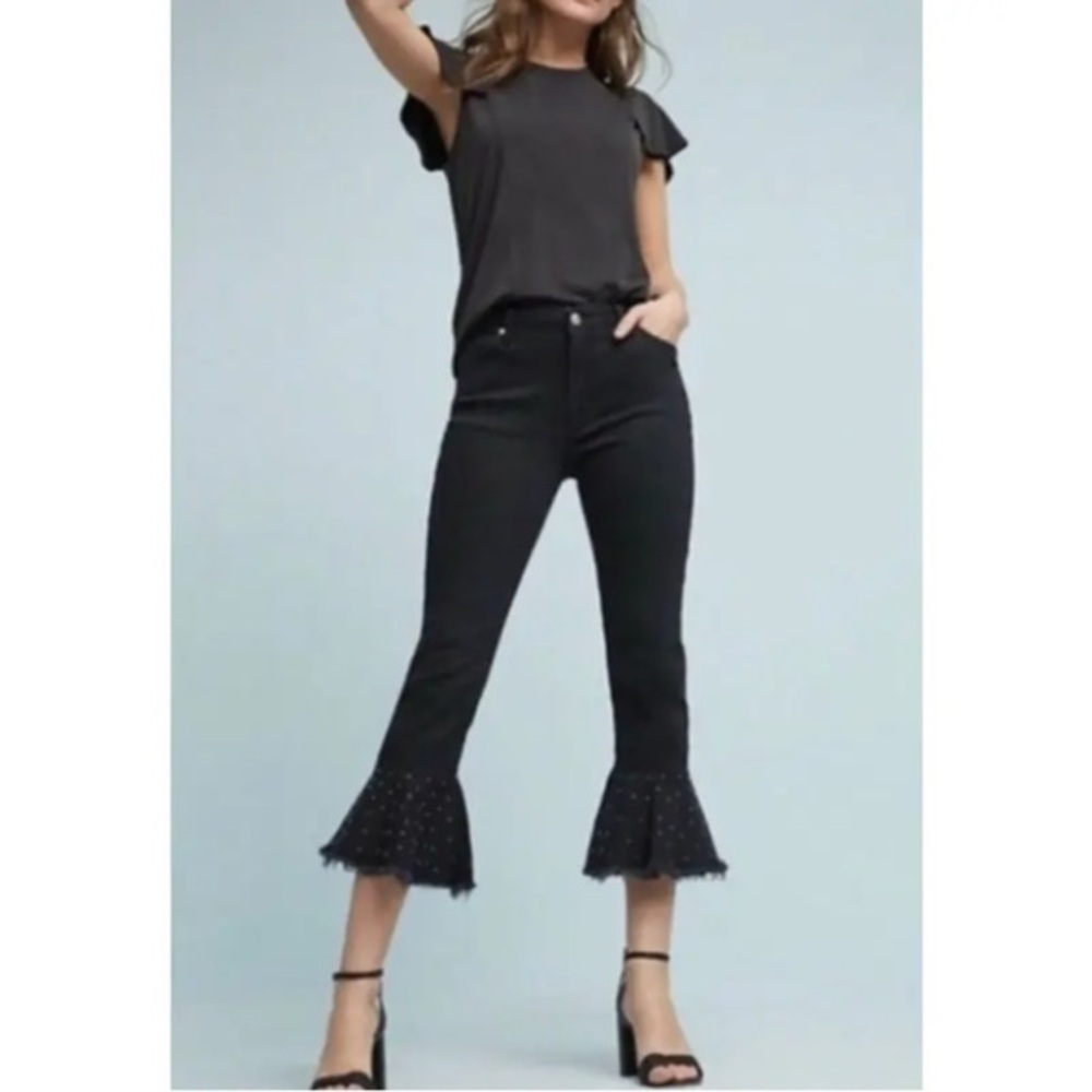 Anthropologie Pilcro and the Letterpress Cropped Flare Studded‎ Black NoirJeans